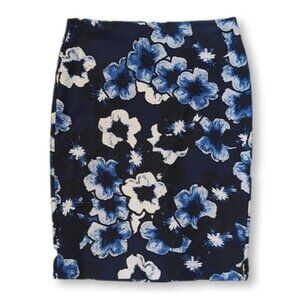 LORD & TAYLOR Navy Floral Pencil Skirt Cotton Stretch Navy Spring Size 4